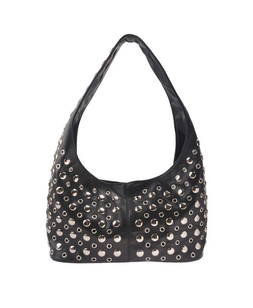 LJBAG64226 - Black Hobo Bag with Studs and Eyelets