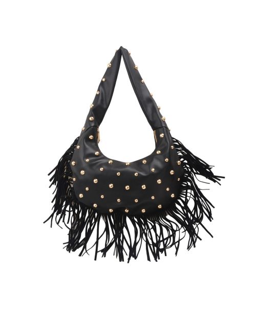 LJBAG64232 - Black Shoulder Bag with Fringes and Studs