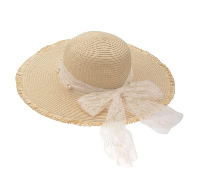 LJHAT68784 - Lace Bow Straw Hat
