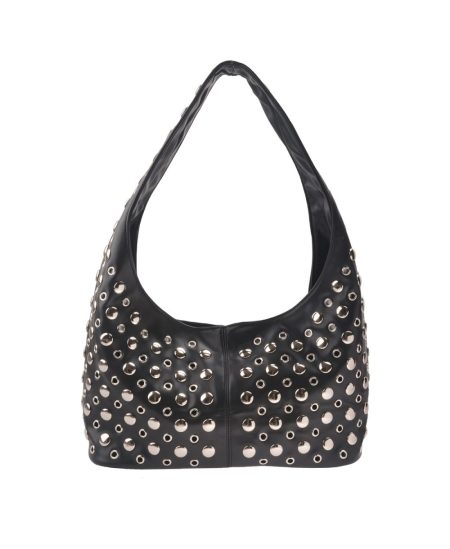 LJBAG64226 - Black Eyelets & Studs Shoulder Bag
