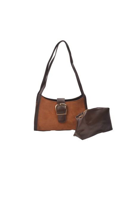 LJBAG65967 - Suede Buckle Bag + Cosmetic Bag