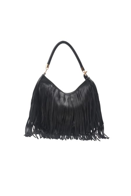 LJBAG65993 - Fringe Black Bag