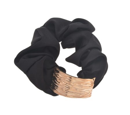 LJH66890-1 - Black Satin Scrunchie with Metal Piece