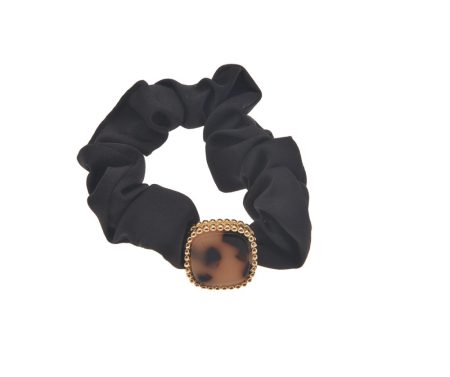 LJH66893-4 - Decorated Black Satin Scrunchie