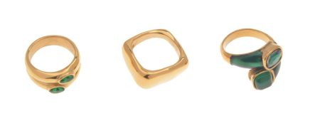 LJR68903-SS - Green Stone Ring Set